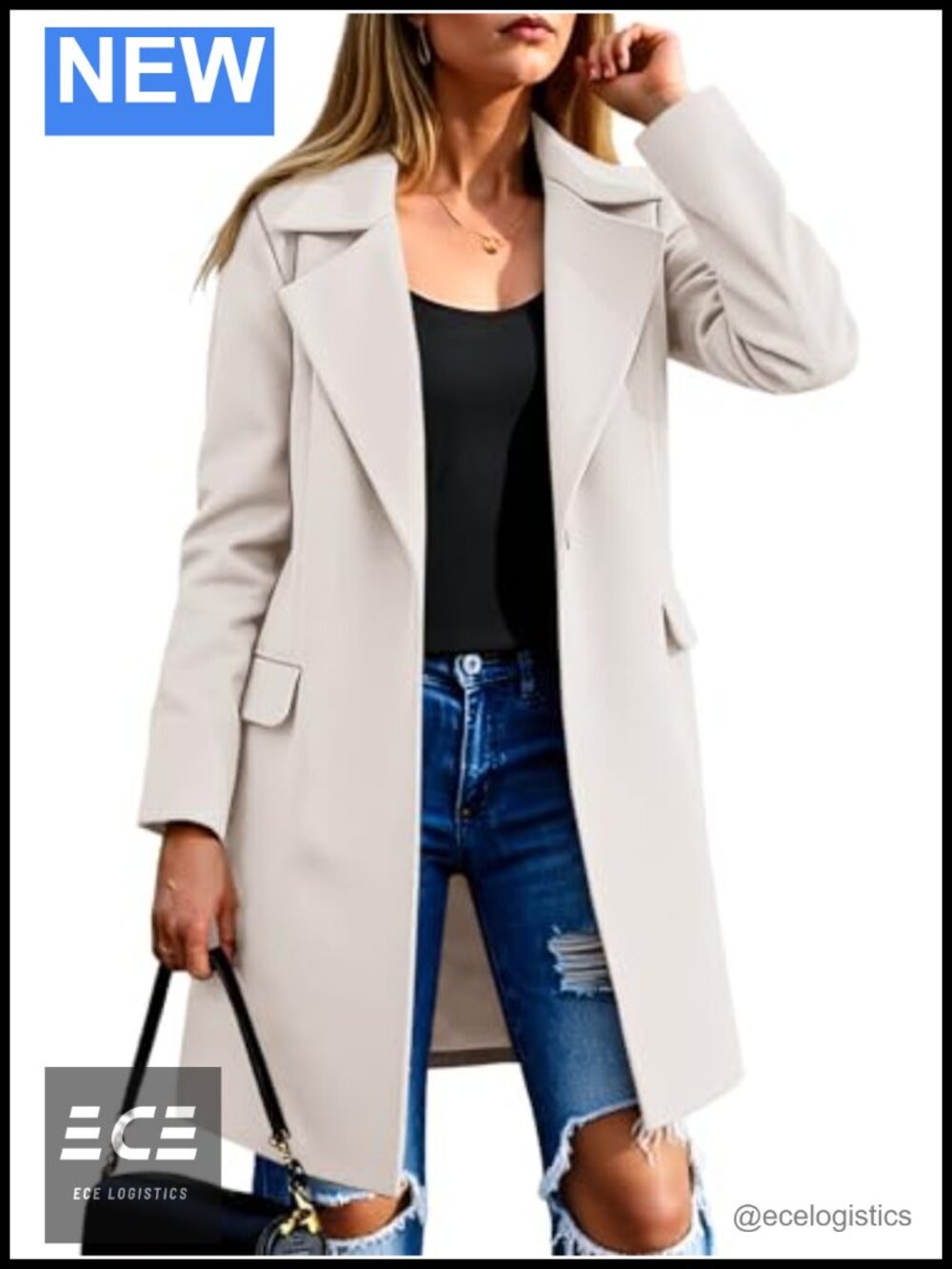 Fazortev Women's Wool Blend Pea Coat Notch Lapel Single Breasted Trench